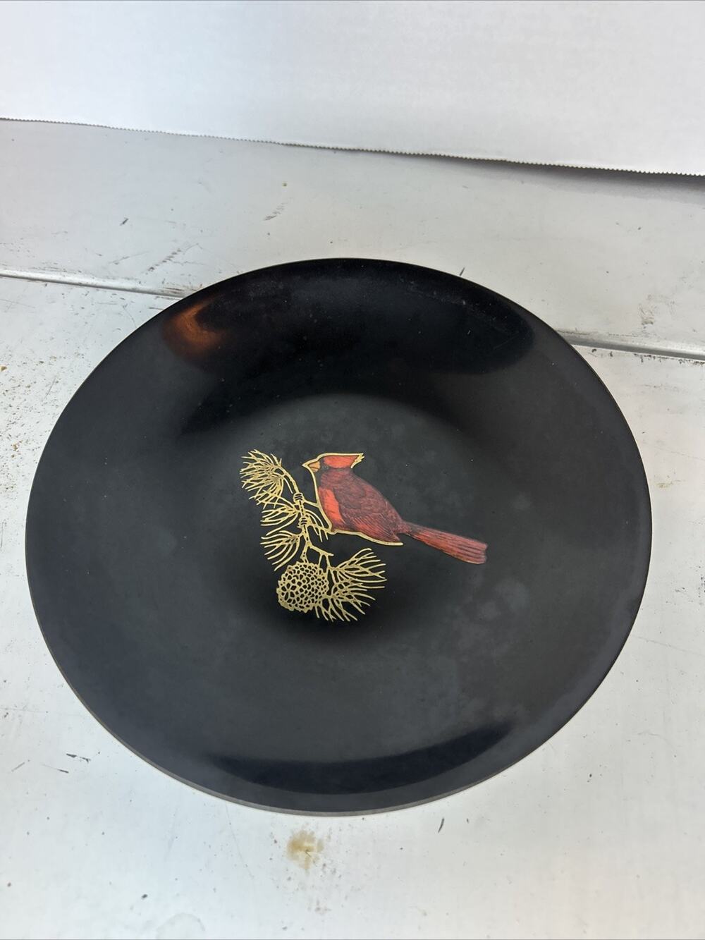Couroc Plate Black, Red & Gold Cardinal on Branch